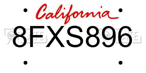 8FXS896 California License Plate