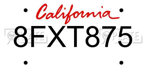 8FXT875 California License Plate