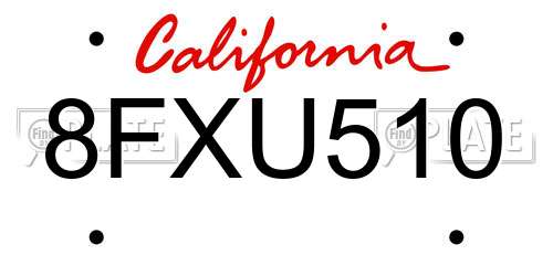 8FXU510 California License Plate