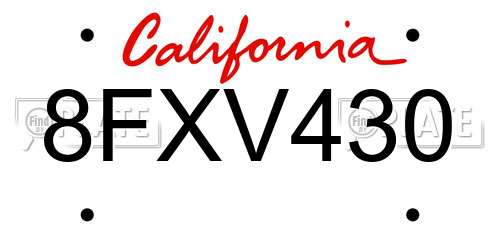 8FXV430 California License Plate