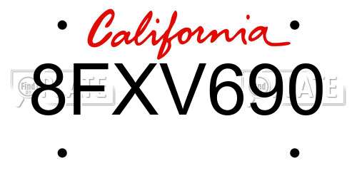 8FXV690 California License Plate