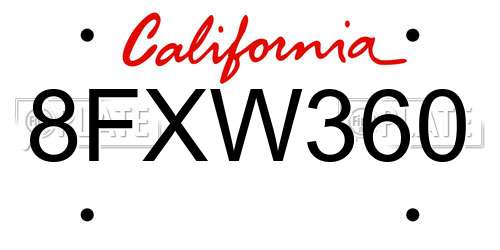 8FXW360 California License Plate