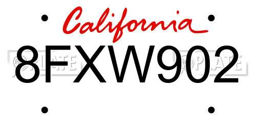 8FXW902 California License Plate