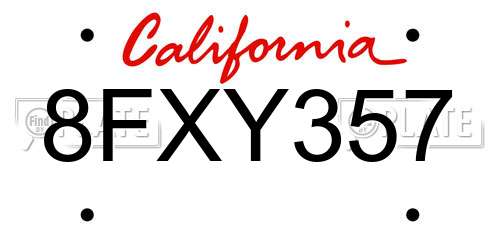 8FXY357 California License Plate