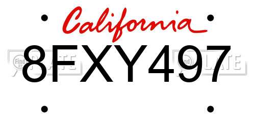 8FXY497 California License Plate