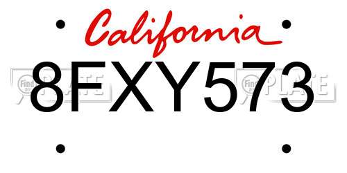 8FXY573 California License Plate