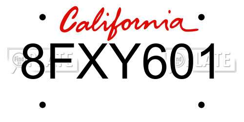 8FXY601 California License Plate