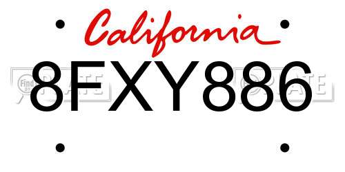 8FXY886 California License Plate