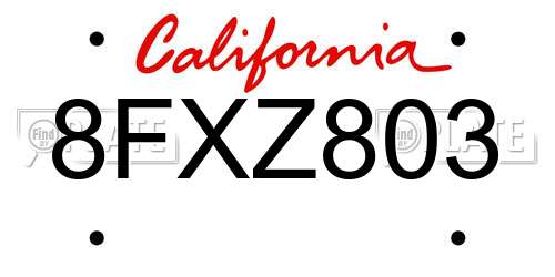 8FXZ803 California License Plate