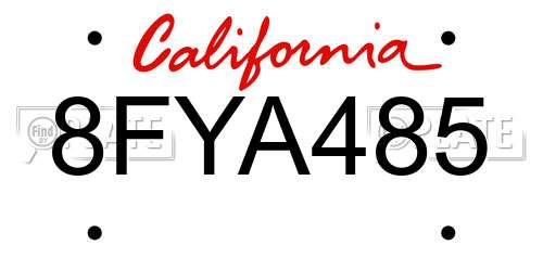8FYA485 California License Plate