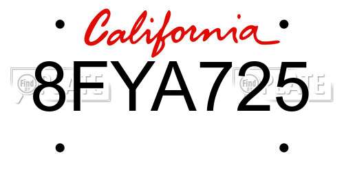 8FYA725 California License Plate