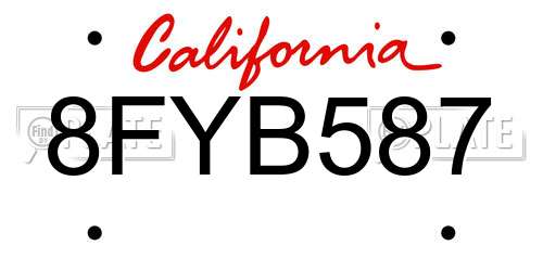 8FYB587 California License Plate