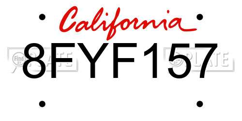 8FYF157 California License Plate