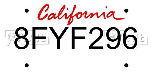 8FYF296 California License Plate