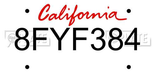 8FYF384 California License Plate