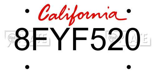 8FYF520 California License Plate