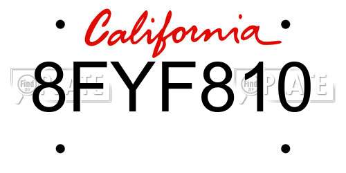 8FYF810 California License Plate