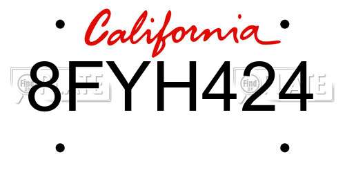 8FYH424 California License Plate