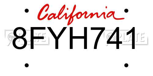 8FYH741 California License Plate