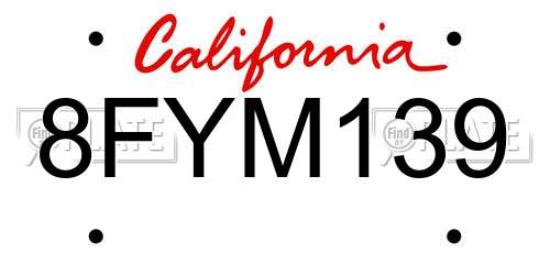 8FYM139 California License Plate