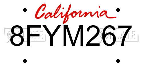 8FYM267 California License Plate