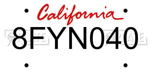 8FYN040 California License Plate