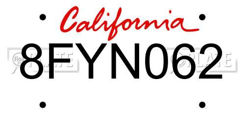 8FYN062 California License Plate