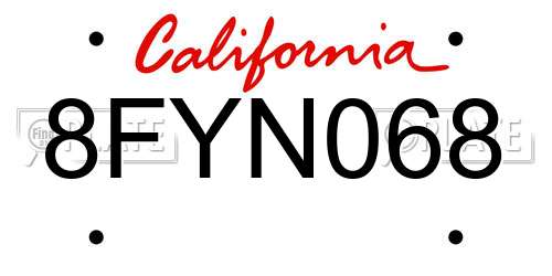 8FYN068 California License Plate