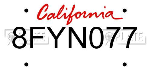 8FYN077 California License Plate
