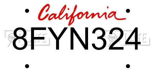 8FYN324 California License Plate