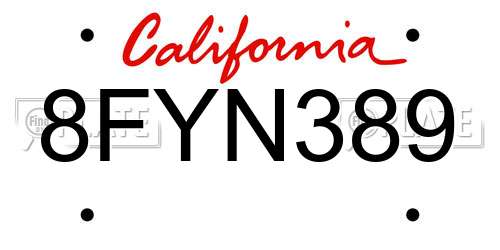 8FYN389 California License Plate