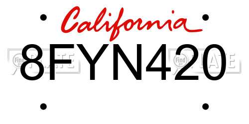 8FYN420 California License Plate