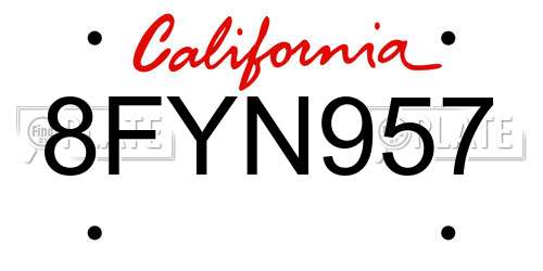 8FYN957 California License Plate
