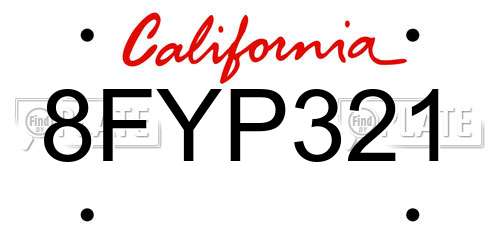 8FYP321 California License Plate