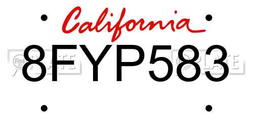 8FYP583 California License Plate