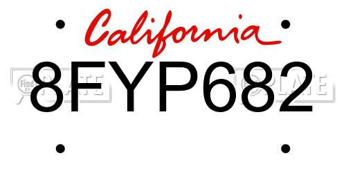 8FYP682 California License Plate