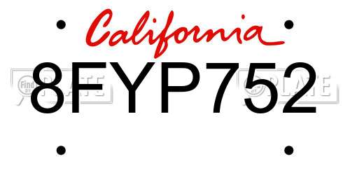 8FYP752 California License Plate