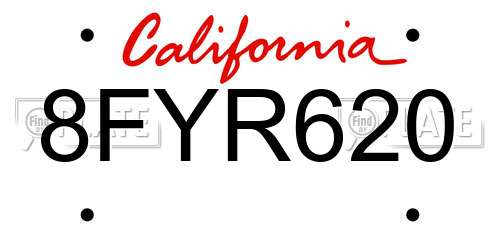 8FYR620 California License Plate