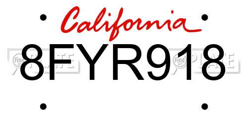 8FYR918 California License Plate