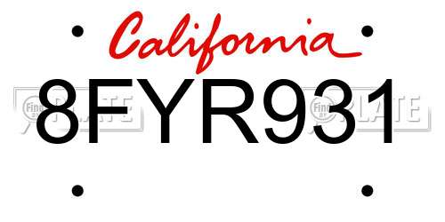 8FYR931 California License Plate