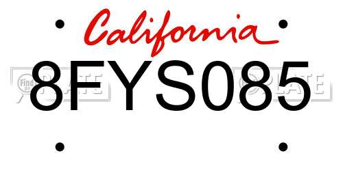 8FYS085 California License Plate