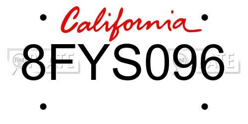 8FYS096 California License Plate