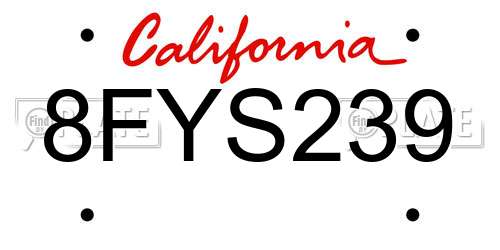 8FYS239 California License Plate