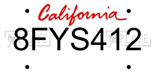 8FYS412 California License Plate