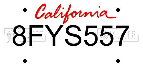 8FYS557 California License Plate