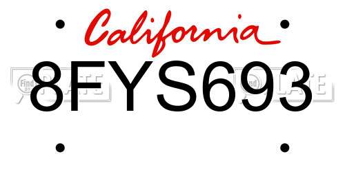 8FYS693 California License Plate
