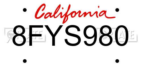 8FYS980 California License Plate