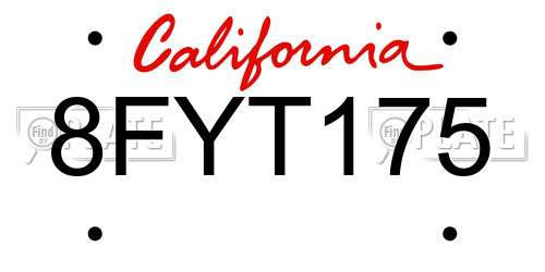 8FYT175 California License Plate