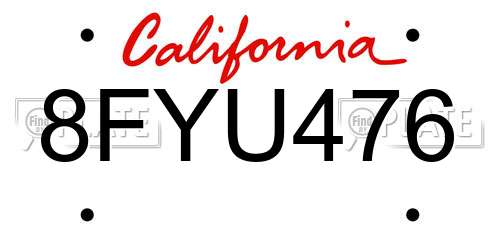 8FYU476 California License Plate