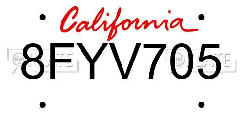 8FYV705 California License Plate